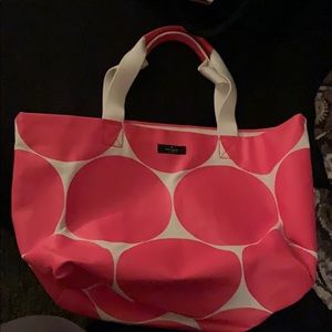 Kate Spade white/pink canvas tote bag EUC